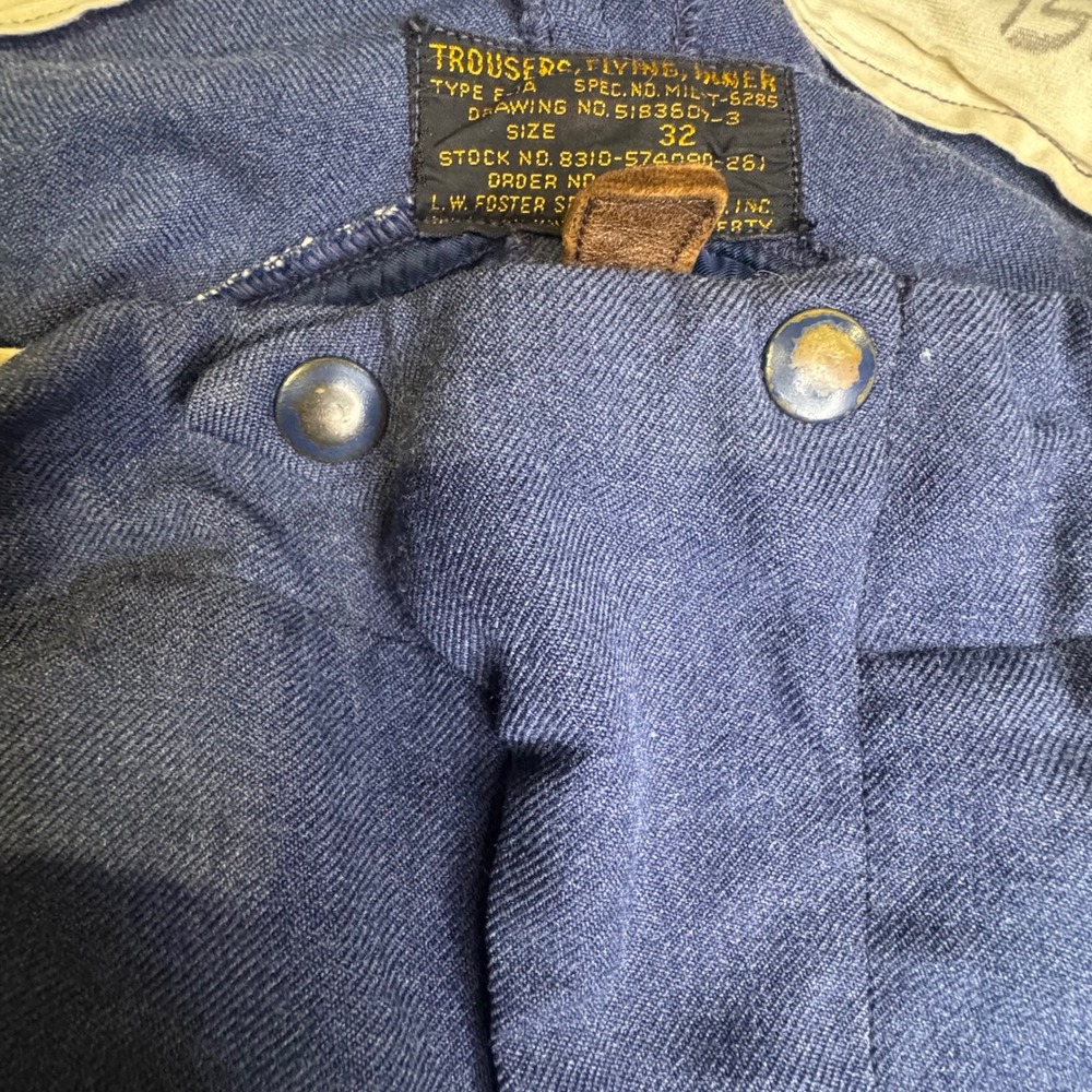 Vintage 1950's LW Foster Type F-1A Inner Flying Trousers Blue Military Pants - Picture 10 of 11